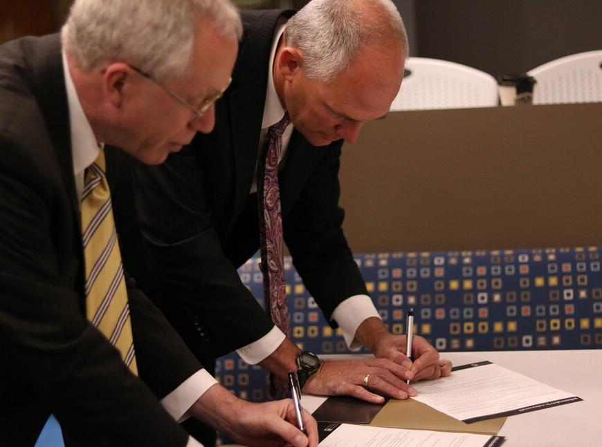 President Ohles and President Illich make the SCC to NWU Pathways Scholarship Program official. "We are delighted to partner with Southeast Community College to open more doors to bachelor degree completion," said President Ohles. 